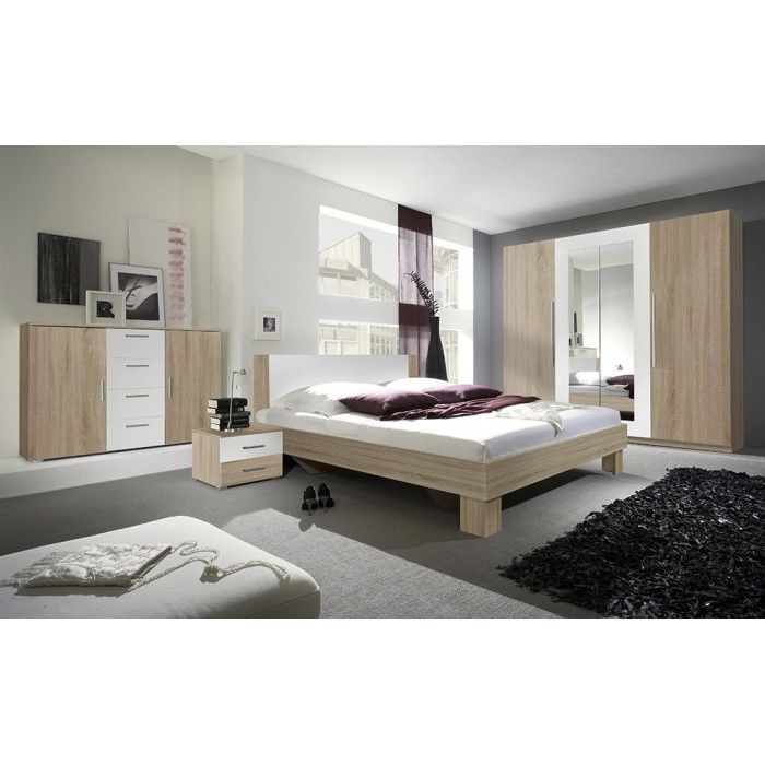 Armoire 4 portes avec miroirs couleur chêne et blanc - IRINA
