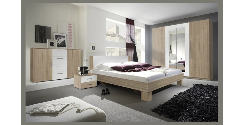 Armoire 4 portes avec miroirs couleur chêne et blanc - IRINA