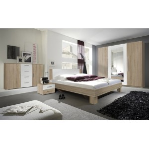 Armoire 4 portes avec miroirs couleur chêne et blanc - IRINA