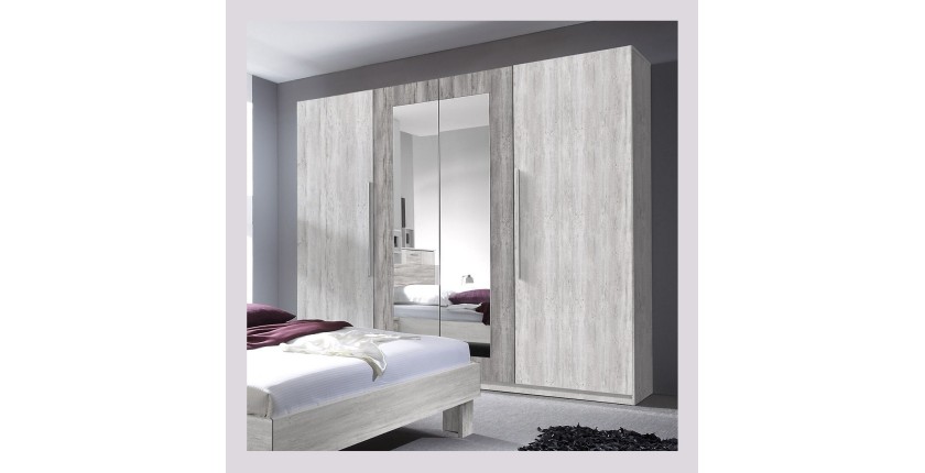 Armoire 4 portes avec miroirs couleur gris clair et gris foncé - IRINA