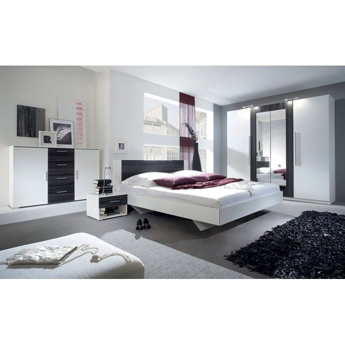 Armoire 4 portes avec miroirs couleur blanc et gris anthracite - IRINA