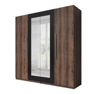 Armoire 4 portes avec miroirs couleur chêne foncé et noir - IRINA