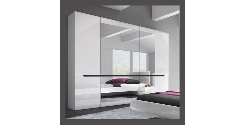 Armoire design 5 portes et 3 miroirs couleur blanche finitions glossy - LUCIA