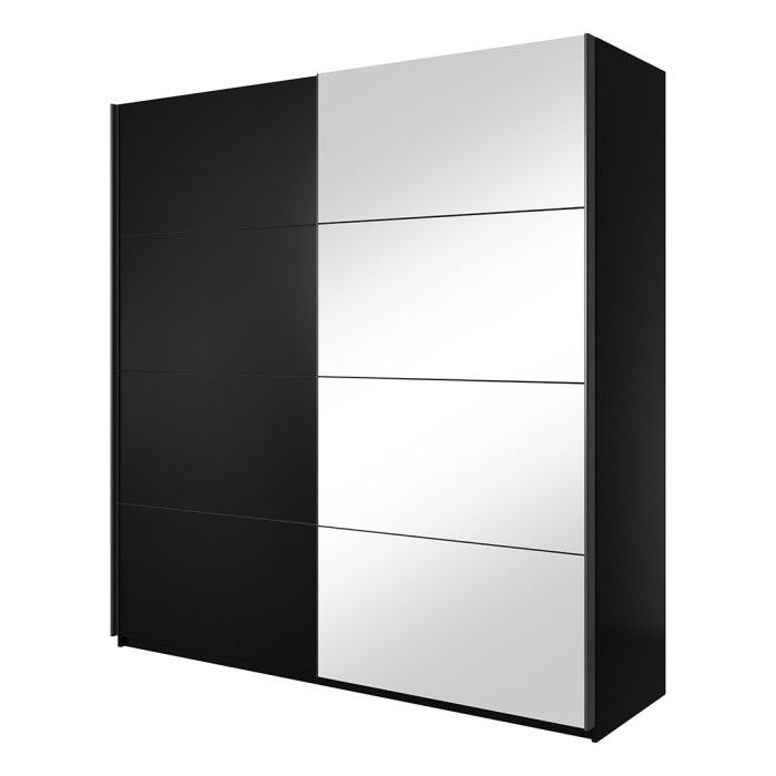 Armoire design 2 mètres. 2 portes avec miroirs modulables. Couleur noir mat. Collection EOS