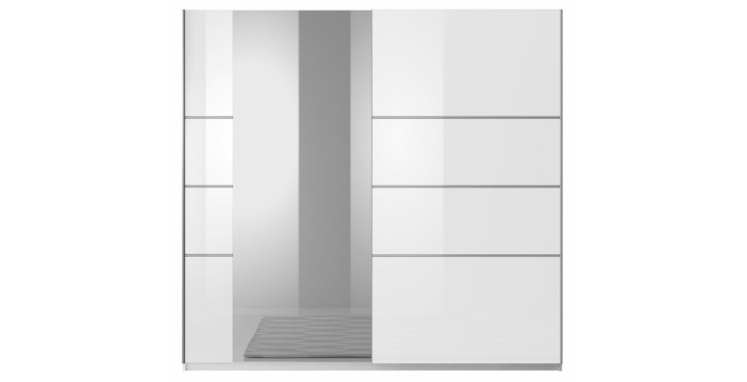 Armoire design 2 portes 200 cm avec miroir. Couleur blanc brillant. Collection EOS