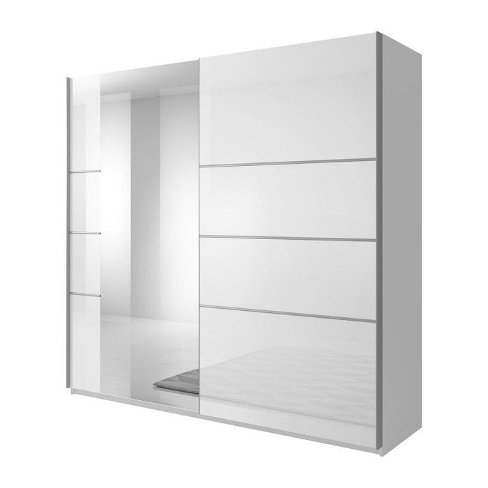 Armoire design 2 portes 200 cm avec miroir. Couleur blanc brillant. Collection EOS