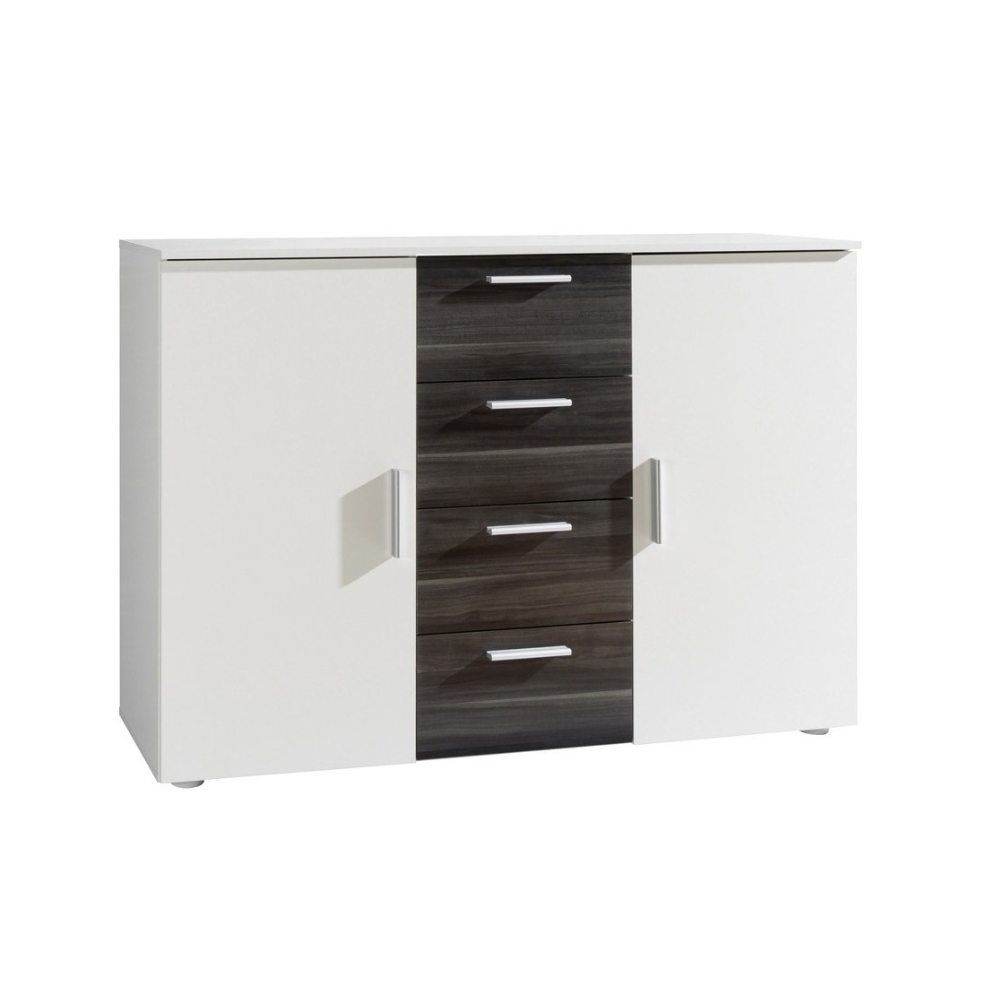 Commode design 2 portes et 4 tiroirs 130cm. Collection IRINA coloris blanc et gris anthracite.