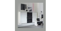 Commode design 2 portes et 4 tiroirs 130cm. Collection IRINA coloris blanc et gris anthracite.