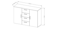 Commode design 2 portes et 4 tiroirs 130cm. Collection IRINA coloris blanc et gris anthracite.