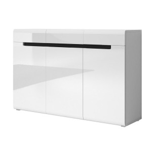 Commode design LUCIA, 3 portes et 3 tiroirs. Coloris blanc brillant et noir