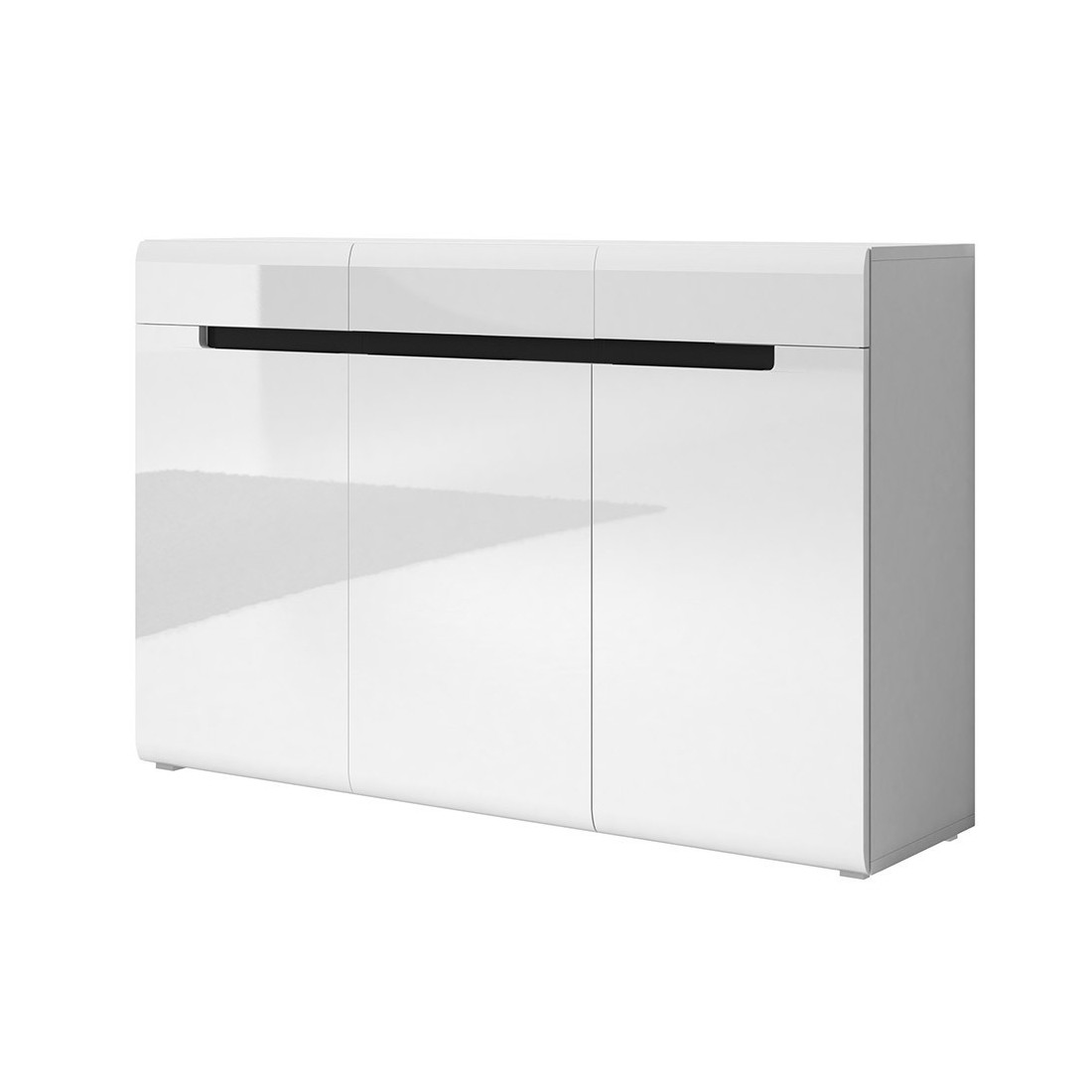 Commode design LUCIA, 3 portes et 3 tiroirs. Coloris blanc brillant et noir