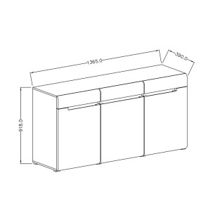 Commode design LUCIA, 3 portes et 3 tiroirs. Coloris blanc brillant et noir