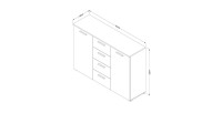 Commode design 2 portes et 4 tiroirs 130cm. Collection EOS coloris chêne clair et blanc