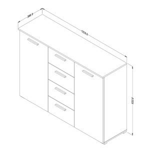 Commode design 2 portes et 4 tiroirs 130cm. Collection EOS coloris chêne clair et blanc