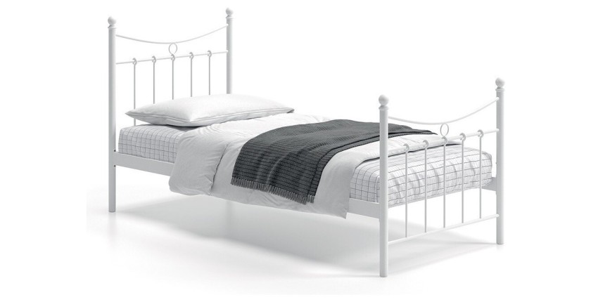 Lit 1 place métal blanc 90x200 SENCHA style contemporain.