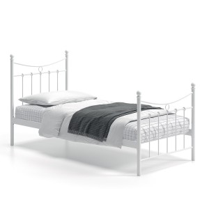 Lit 1 place métal blanc 90x200 SENCHA style contemporain.