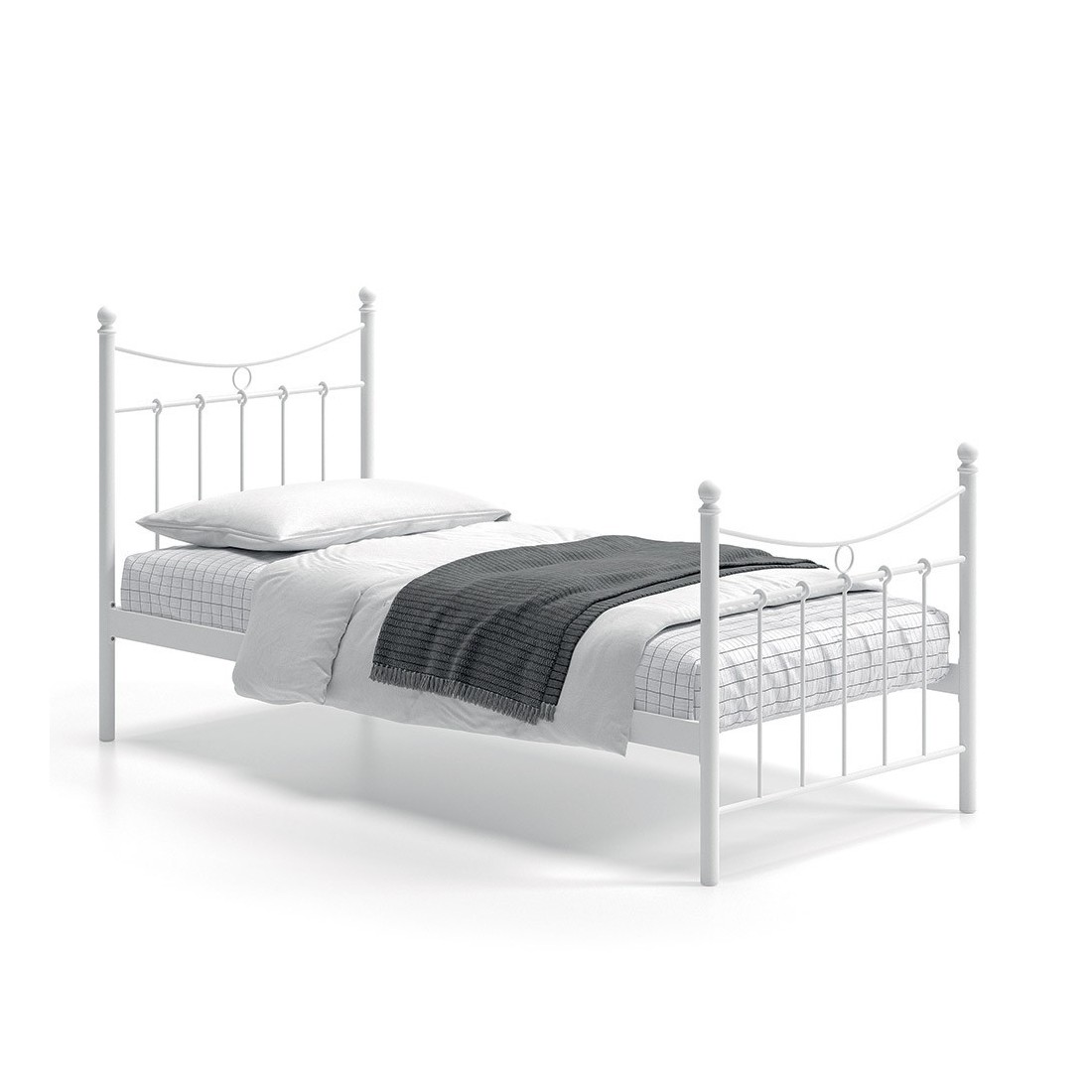 Lit 1 place métal blanc 90x200 SENCHA style contemporain.