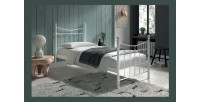 Lit 1 place métal blanc 90x200 SENCHA style contemporain.