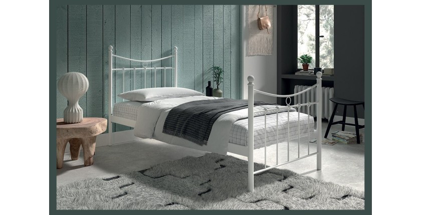 Lit 1 place métal blanc 90x200 SENCHA style contemporain.