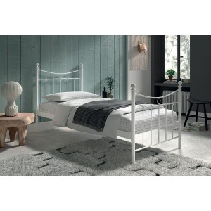 Lit 1 place métal blanc 90x200 SENCHA style contemporain.