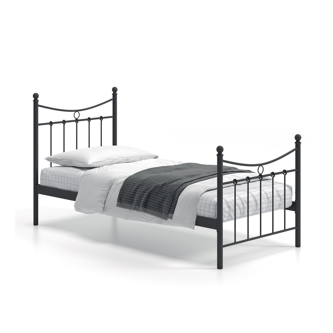 Lit 1 place métal noir 90x200 SENCHA style contemporain.