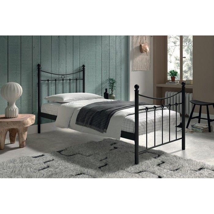 Lit 1 place métal noir 90x200 SENCHA style contemporain.