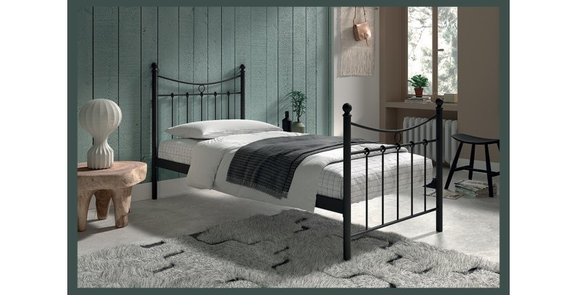 Lit 1 place métal noir 90x200 SENCHA style contemporain.
