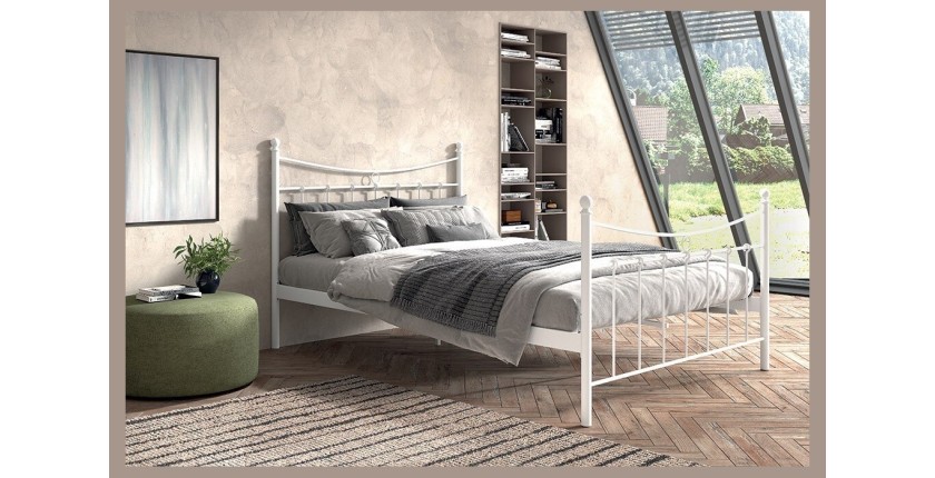 Lit 2 places métal blanc 140x200 SENCHA style contemporain.