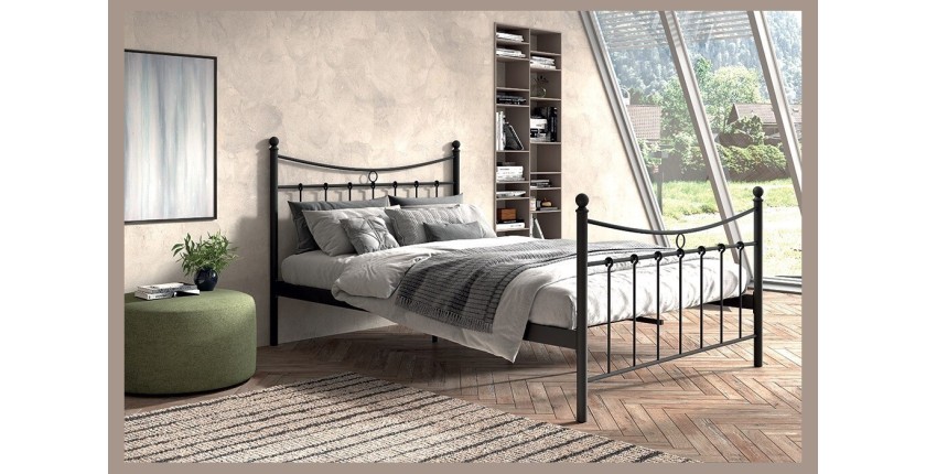 Lit 2 places métal noir 140x200 SENCHA style contemporain.