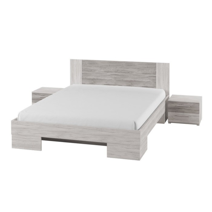 Lit adulte 160x200 collection IRINA. Chevets intégrés. Coloris gris clair et gris foncé