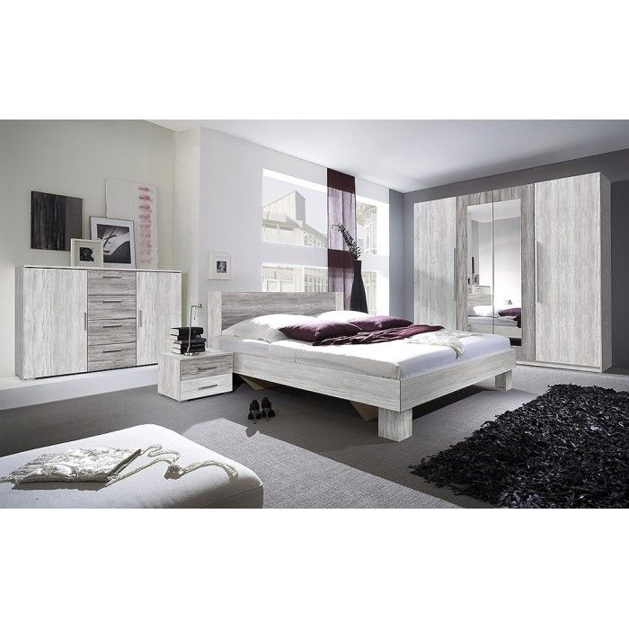 Lit adulte 160x200 collection IRINA. Chevets intégrés. Coloris gris clair et gris foncé