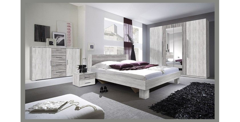 Lit adulte 160x200 collection IRINA. Chevets intégrés. Coloris gris clair et gris foncé