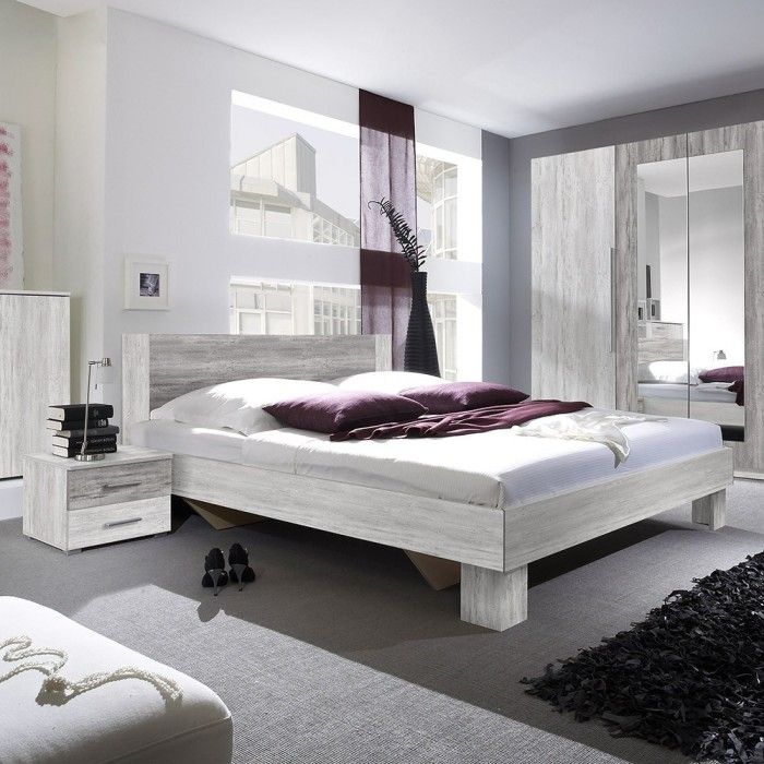 Lit adulte 180x200 collection IRINA. Chevets intégrés. Coloris gris clair et gris foncé