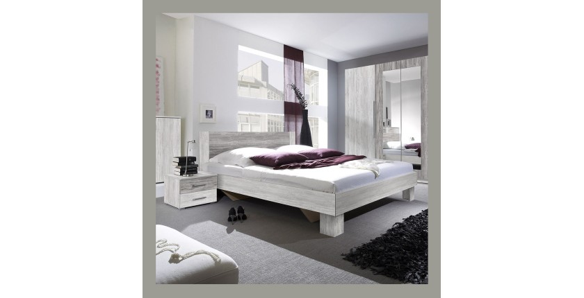 Lit adulte 180x200 collection IRINA. Chevets intégrés. Coloris gris clair et gris foncé
