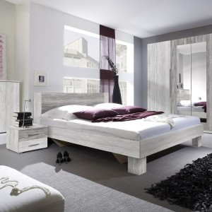 Lit adulte 180x200 collection IRINA. Chevets intégrés. Coloris gris clair et gris foncé