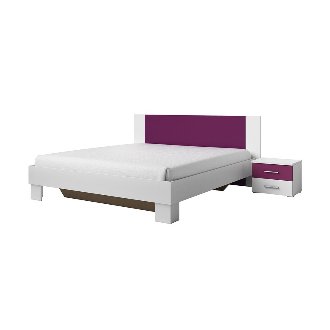 Lit adulte 180x200 collection IRINA. Chevets intégrés. Coloris gris blanc et lilas