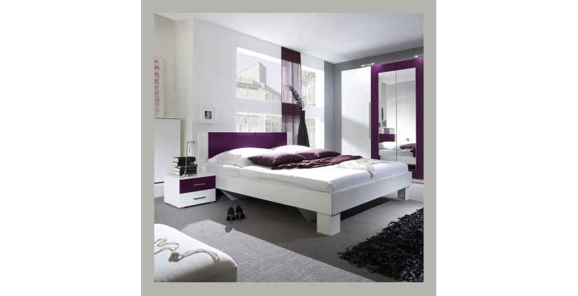 Lit adulte 180x200 collection IRINA. Chevets intégrés. Coloris gris blanc et lilas