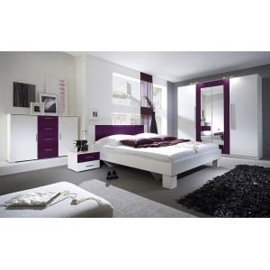 Lit adulte 180x200 collection IRINA. Chevets intégrés. Coloris gris blanc et lilas