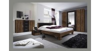 Lit adulte 160x200 collection IRINA. Chevets intégrés. Coloris chêne foncé et noir