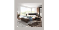 Lit adulte 160x200 collection IRINA. Chevets intégrés. Coloris chêne foncé et noir