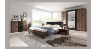 Lit adulte 160x200 collection IRINA. Chevets intégrés. Coloris chêne foncé et noir