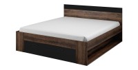 Lit adulte 180x200 avec tiroirs intégrés - Collection EOS. Coloris chêne foncé et noir