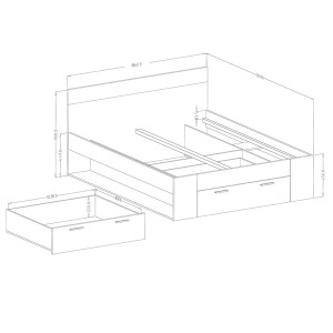 Lit adulte 180x200 avec tiroirs intégrés - Collection EOS. Coloris chêne foncé et noir