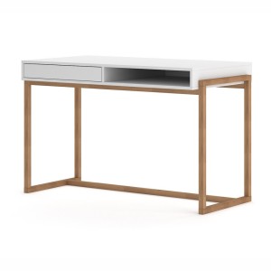 Bureau GEILO style scandinave 1 tiroir et 1 niche coloris blanc et hêtre