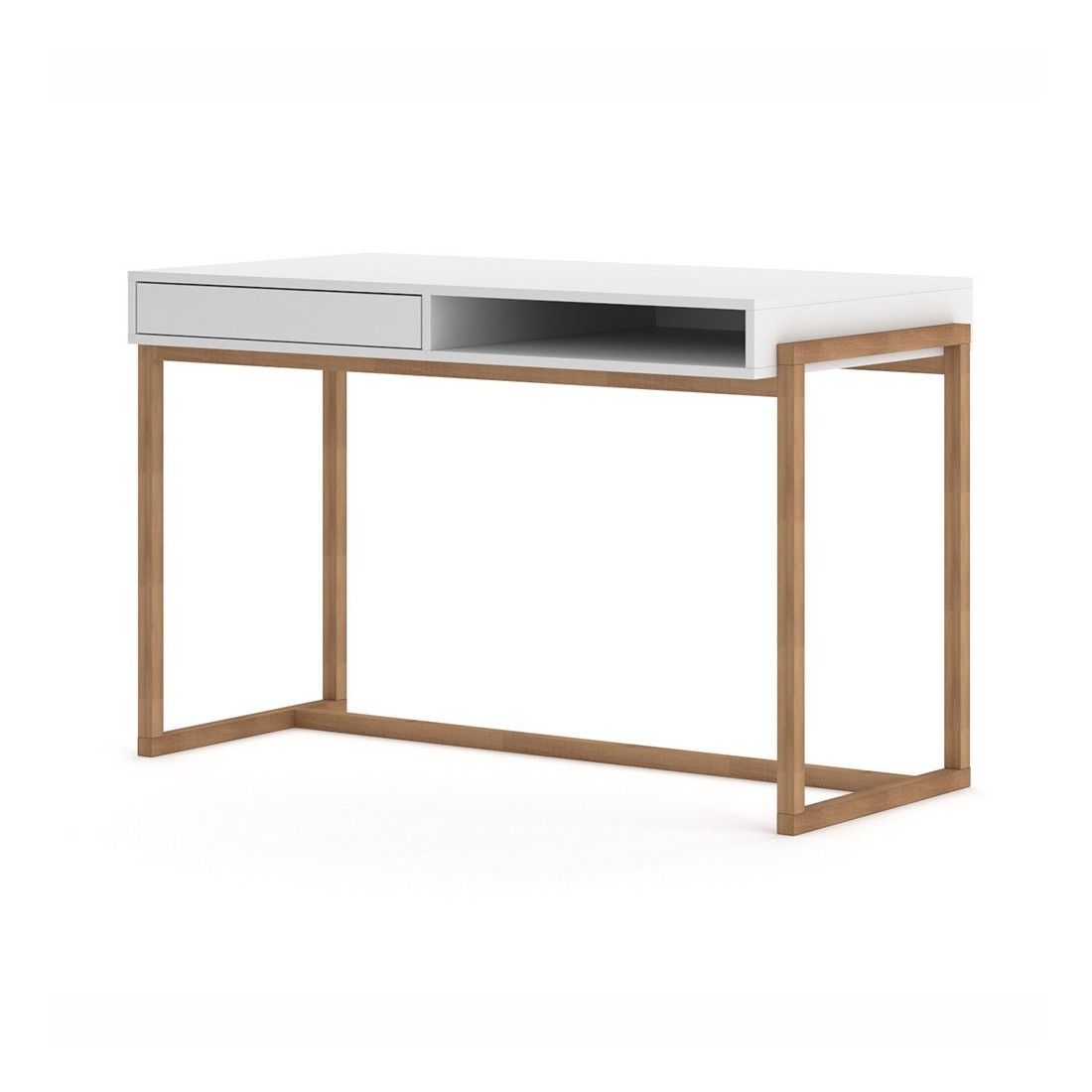 Bureau GEILO style scandinave 1 tiroir et 1 niche coloris blanc et hêtre