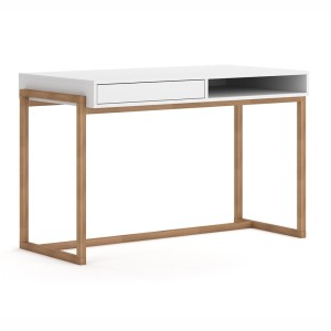 Bureau GEILO style scandinave 1 tiroir et 1 niche coloris blanc et hêtre