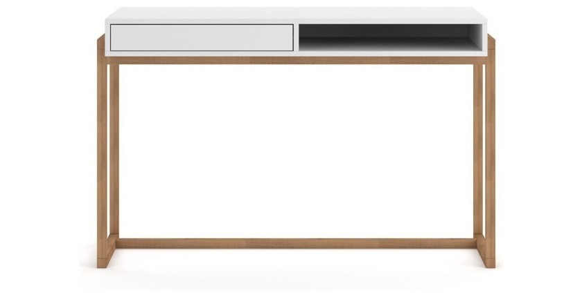 Bureau GEILO style scandinave 1 tiroir et 1 niche coloris blanc et hêtre