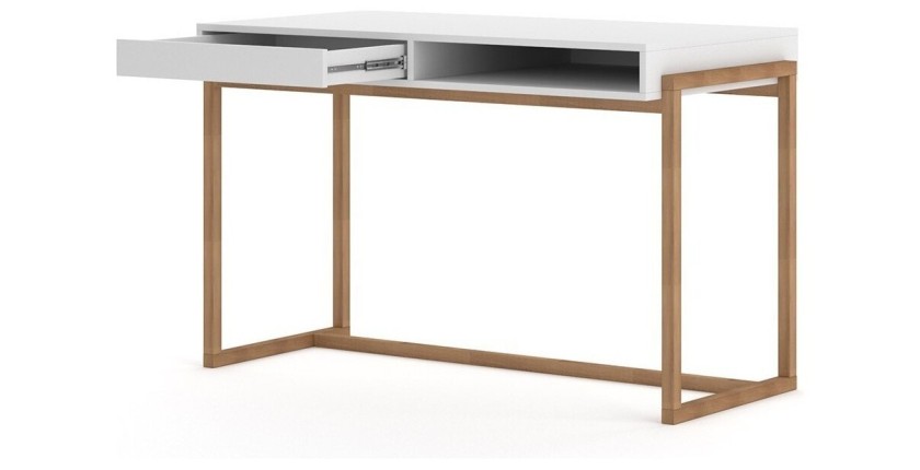 Bureau GEILO style scandinave 1 tiroir et 1 niche coloris blanc et hêtre