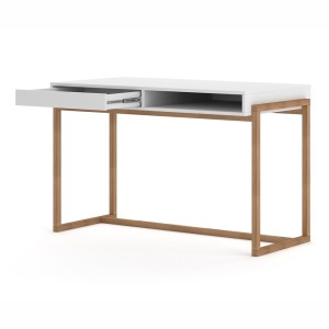 Bureau GEILO style scandinave 1 tiroir et 1 niche coloris blanc et hêtre