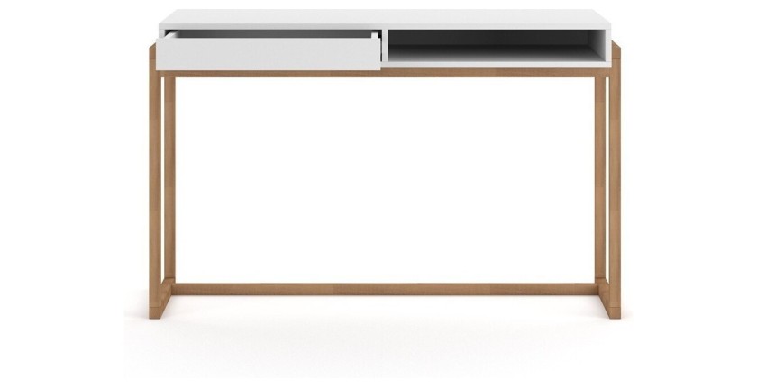 Bureau GEILO style scandinave 1 tiroir et 1 niche coloris blanc et hêtre
